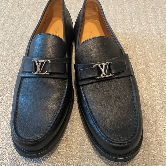 Louis Vuitton Men’s Black Leather Loafer Dress Shoes with LV Logo Size 10 - Picture 5 of 5